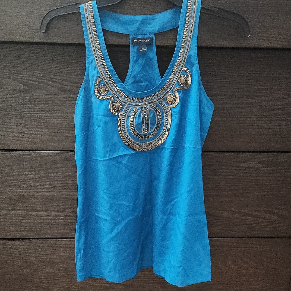 New Banana Republic Turquoise Beaded Racerback Tank XS